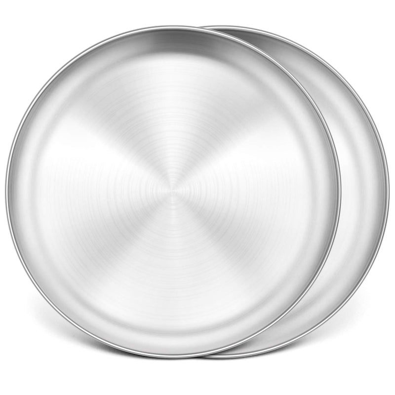 P&P CHEF Pizza Pan Set of 2, Stainless Steel Pizza Tray, Round Pizza Plate For Pie Cookie Pizza Cake, Non Toxic & Heavy Duty, Dishwasher Safe & Easy Clean, 13.5 Inch & Silver - Image 1